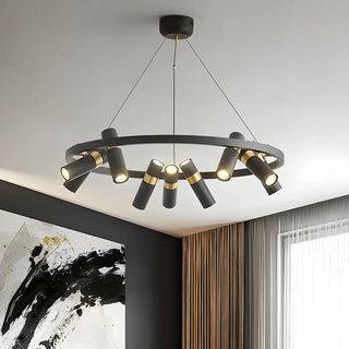ZOWALA - Modern Gold Black Cluster Cylinder Circle Chandelier Image - 1