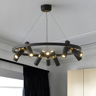 ZOWALA - Modern Gold Black Cluster Cylinder Circle Chandelier Image - 2