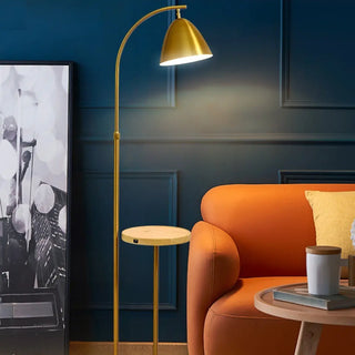 Modern Cone Iron Shade Arch Floor Lamp with Shelf Gold Zawala Image - 1