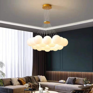 Dining Room White Glass Adjustable Height Bubble Chandelier Image - 2