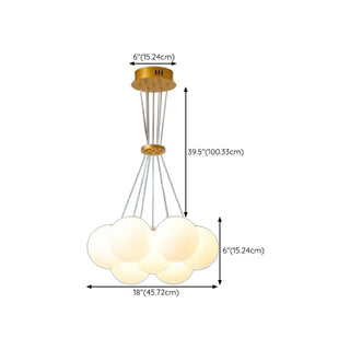 Dining Room White Glass Adjustable Height Bubble Chandelier Image - 9