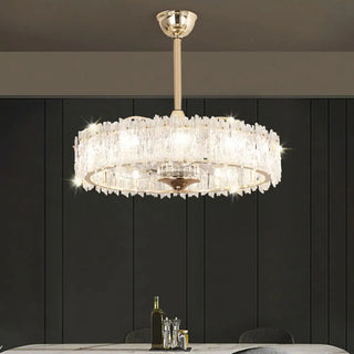 Elegant Round Crystal Chandelier Ceiling Fan Light Zawala Image - 2