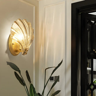 Coastal Shell Glass Gold Entryway Gold Wall Sconce Zawala Image - 2