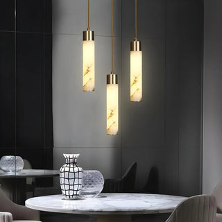 ZOWALA - Modern Bedroom Marble Stone Cylinder Pendant Light Image - 1