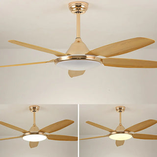 Gold Finish 5 Blade Modern Ceiling Fan with LED Light Zawala Image - 16