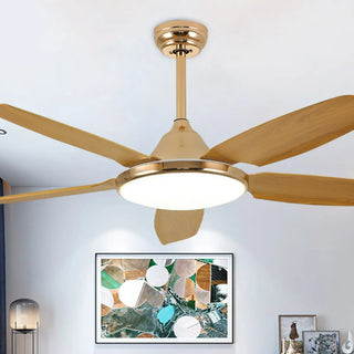 Gold Finish 5 Blade Modern Ceiling Fan with LED Light Zawala Image - 2
