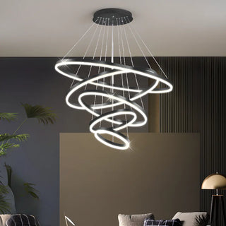 ZOWALA - LED Black Acrylic Ring Tiered Living Room Chandelier Image - 1