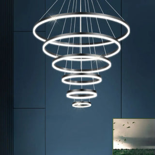 ZOWALA - LED Black Acrylic Ring Tiered Living Room Chandelier Image - 2