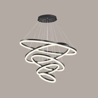 ZOWALA - LED Black Acrylic Ring Tiered Living Room Chandelier Image - 3