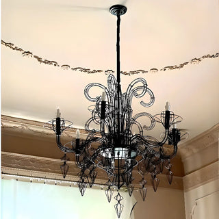 ZOWALA - Large Black Metal Hollowed Living Room Candle Chandelier Image - 1