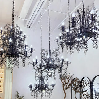 ZOWALA - Large Black Metal Hollowed Living Room Candle Chandelier Image - 2
