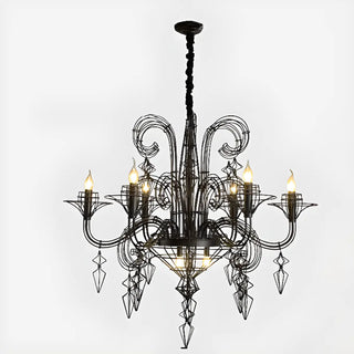 ZOWALA - Large Black Metal Hollowed Living Room Candle Chandelier Image - 3
