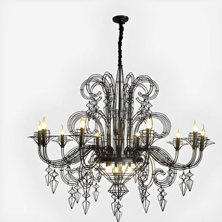 ZOWALA - Large Black Metal Hollowed Living Room Candle Chandelier Image - 4