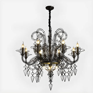 ZOWALA - Large Black Metal Hollowed Living Room Candle Chandelier Image - 5