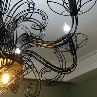 ZOWALA - Large Black Metal Hollowed Living Room Candle Chandelier Image - 7