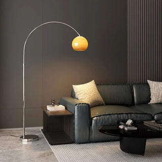 Sleek Adjustable Amber Glass Globe Arched Floor Lamp Zawala Image - 1