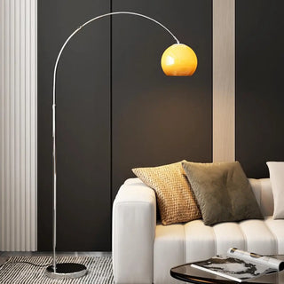 Sleek Adjustable Amber Glass Globe Arched Floor Lamp Zawala Image - 2