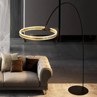 Elegant Circular LED Ring and Arched Floor Lamp Zawala Image - 3
