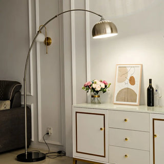 Adjustable Height Sliver Modern Arched Floor Lamp Zawala Image - 3