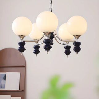 ZOWALA - Nordic Ball White Glass Living Room Blue 3-Light Chandelier Image - 1