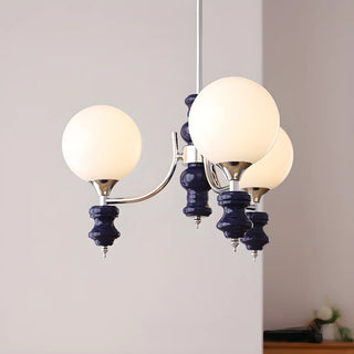 ZOWALA - Nordic Ball White Glass Living Room Blue 3-Light Chandelier Image - 2