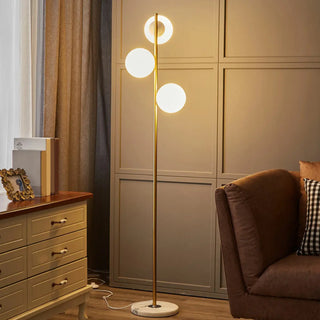 3-Light Globe Gold Stand and Marble Base Floor Lamp Zawala Image - 1