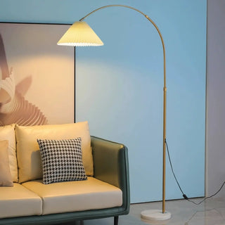 Simple Pleated Shade Adjustable Gold Arched Floor Lamp Zawala Image - 1