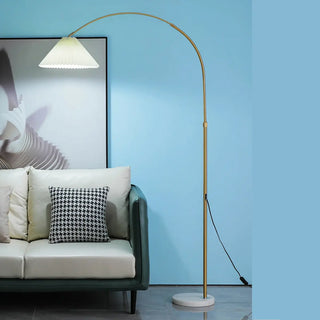 Simple Pleated Shade Adjustable Gold Arched Floor Lamp Zawala Image - 2