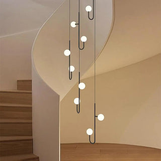 ZOWALA - Linear Spiral Glass Ball Metal Black Foyer Chandelier Image - 1