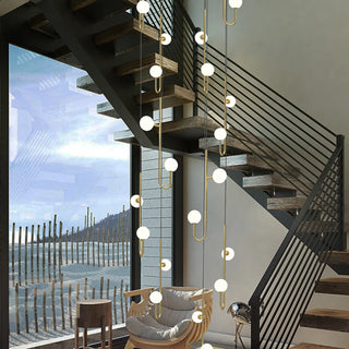 ZOWALA - Linear Spiral Glass Ball Metal Black Foyer Chandelier Image - 2