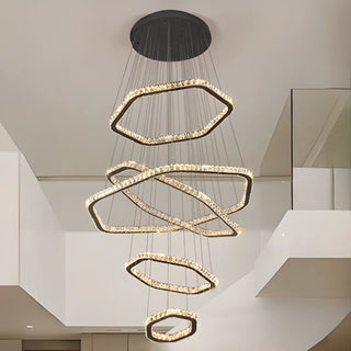 ZOWALA - Black Geometric Crystal LED Remote Foyer Chandelier Image - 1