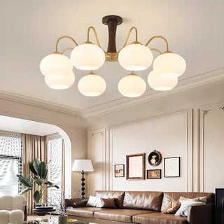 ZOWALA  - Modern Walnut Brass Glass Drum Chandelier Image - 1