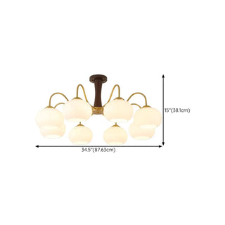 ZOWALA  - Modern Walnut Brass Glass Drum Chandelier Image - 10