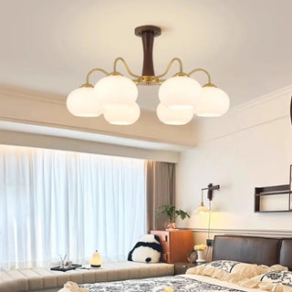 ZOWALA  - Modern Walnut Brass Glass Drum Chandelier Image - 2