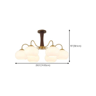 ZOWALA  - Modern Walnut Brass Glass Drum Chandelier Image - 9