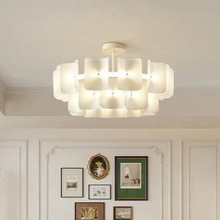 ZOWALA - Curve Square White Acrylic LED 2-Tier Living Room Chandelier Image - 1