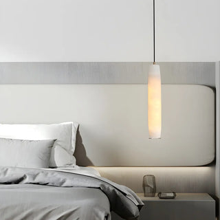 Modern Bedroom Cylinder Alabaster Pendant Light Zawala Image - 2