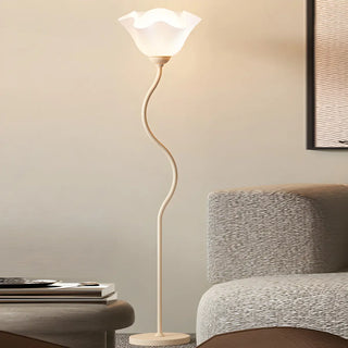 Stylish White Floral Shade Curved Stem Floor Lamp Zawala Image - 3