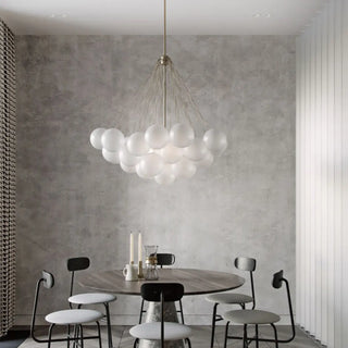 ZOWALA - White Glass Dining Room Gold 3-Light Bubble Chandelier Image - 2