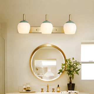 Elegant Bell Frosted Glass Shade Brass Vanity Light Zawala Image - 1