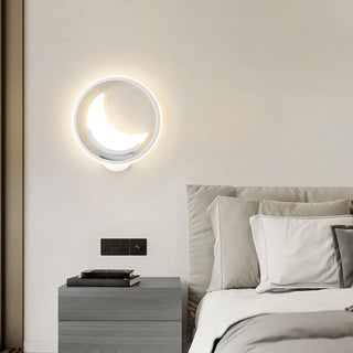 Kid's Room Creative White Moon Metal LED Wall Sconce Zawala Image - 1