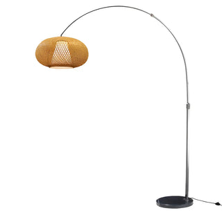 Modern Wood-Color Drum Bamboo Arc LED Floor Lamp Zawala Image - 3