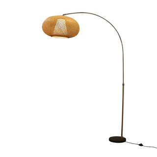 Modern Wood-Color Drum Bamboo Arc LED Floor Lamp Zawala Image - 4
