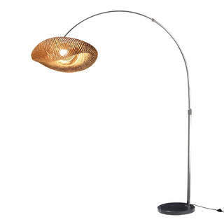 Modern Wood-Color Drum Bamboo Arc LED Floor Lamp Zawala Image - 7
