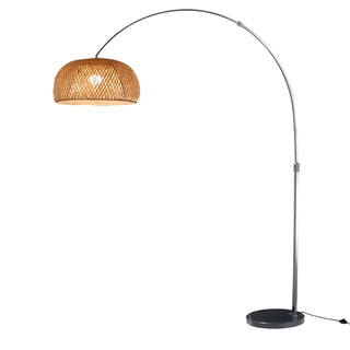 Modern Wood-Color Drum Bamboo Arc LED Floor Lamp Zawala Image - 9