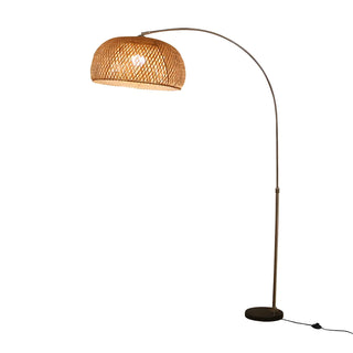 Modern Wood-Color Drum Bamboo Arc LED Floor Lamp Zawala Image - 10