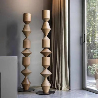 Geometric Stacked Wood-Color Costantina Floor Lamp Zawala Image - 2