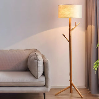 ZOWALA - Trendy Natural Wooden Drum Tree Branch Floor Lamp Image - 2