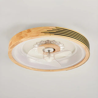 Modern Wood Flush Mount Round Ceiling Fan with Light Zawala Image - 11
