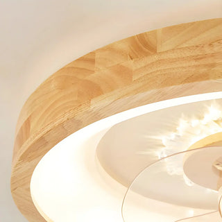 Modern Wood Flush Mount Round Ceiling Fan with Light Zawala Image - 12